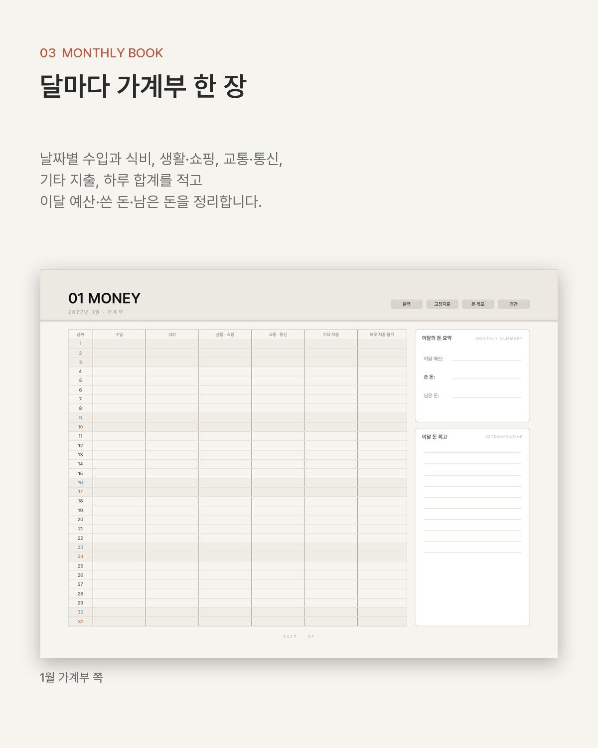 2027 머니 플래너 — 돈 목표·고정지출·월 가계부를 한 권에 (굿노트 PDF) 3